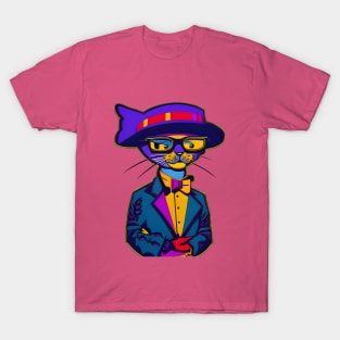 Geometric Abstract Cat Bright Colors T-Shirt